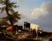 Animals Grazing Near The Sea - 尤金·约瑟夫·维保盖文